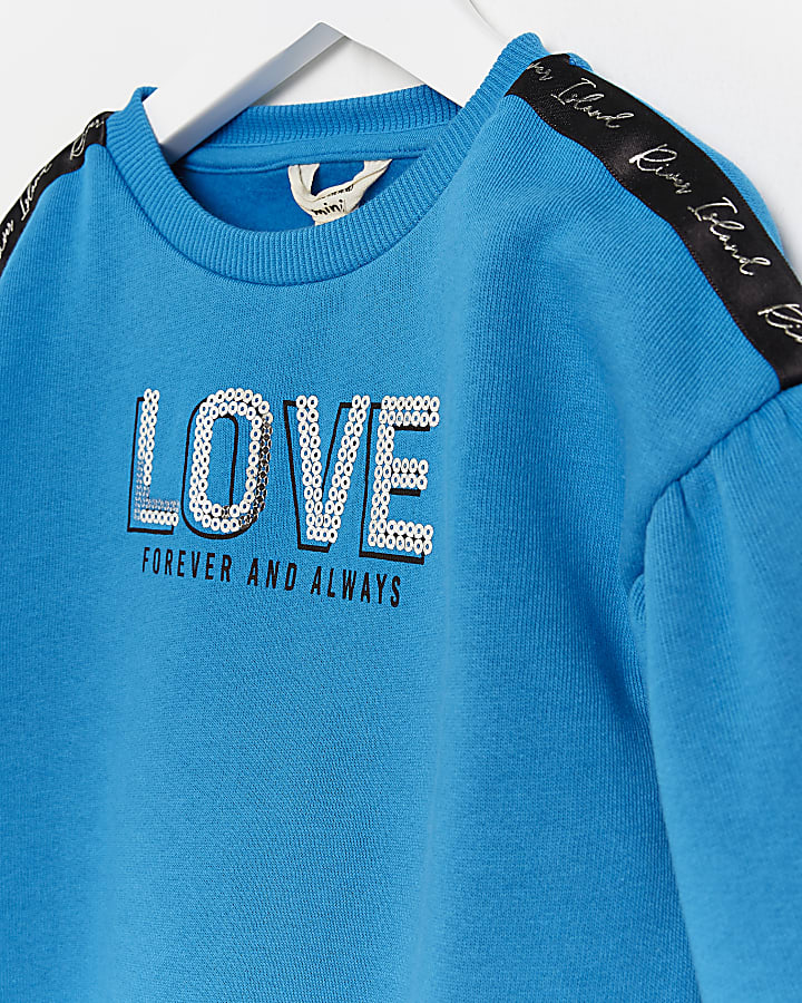 Mini girls blue 'Love' sweatshirt outfit