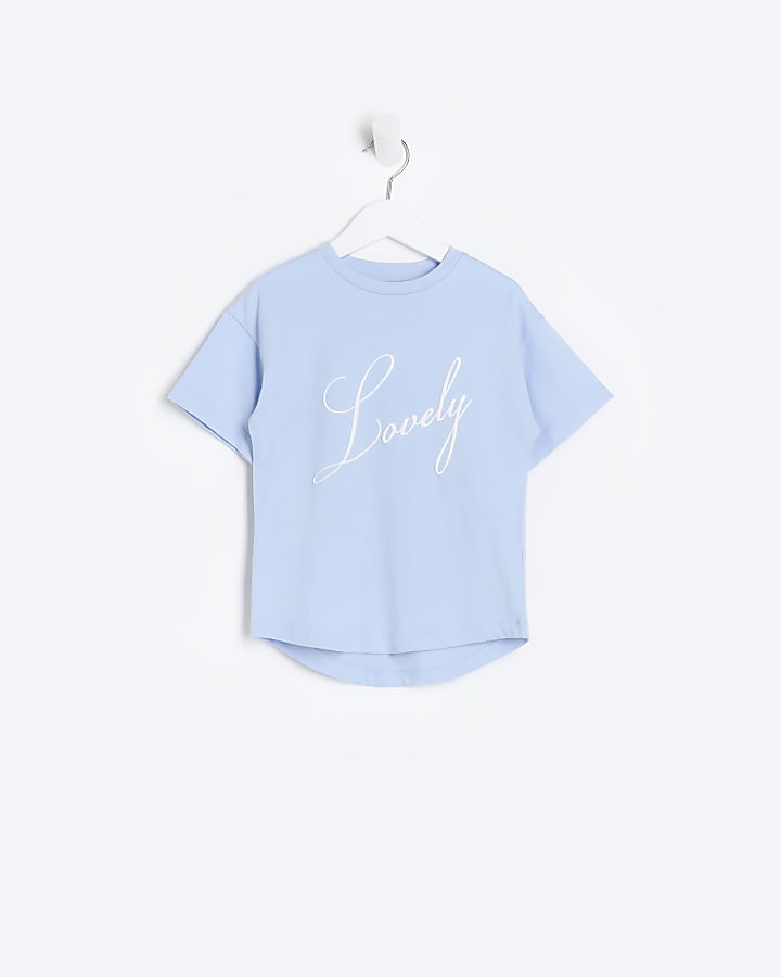 Mini girls blue lovely print t-shirt