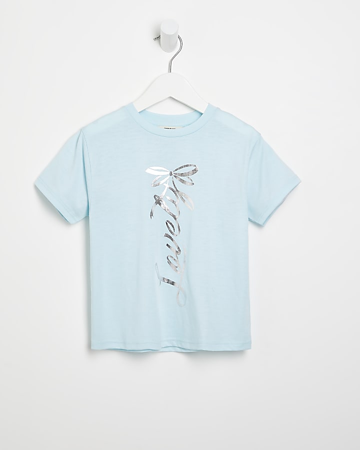 Mini girls blue 'Lovely' print t-shirt