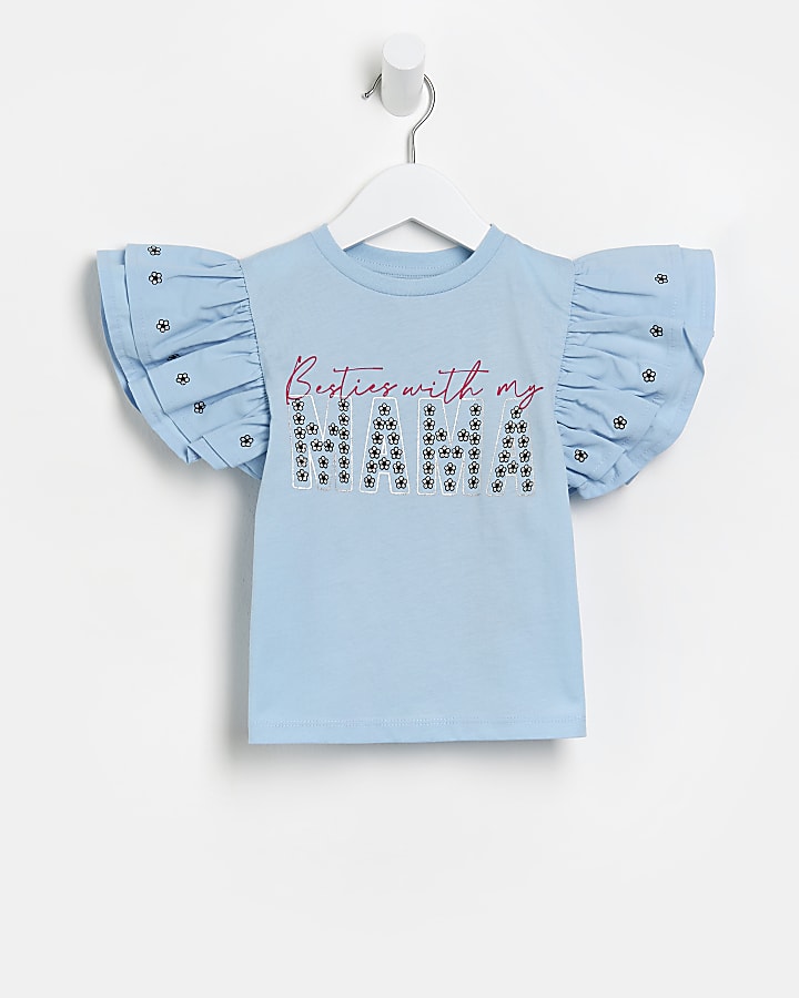 Mini girls blue 'Mama' print t-shirt