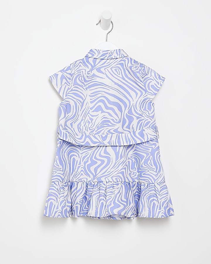 Mini girls blue marble shirt dress