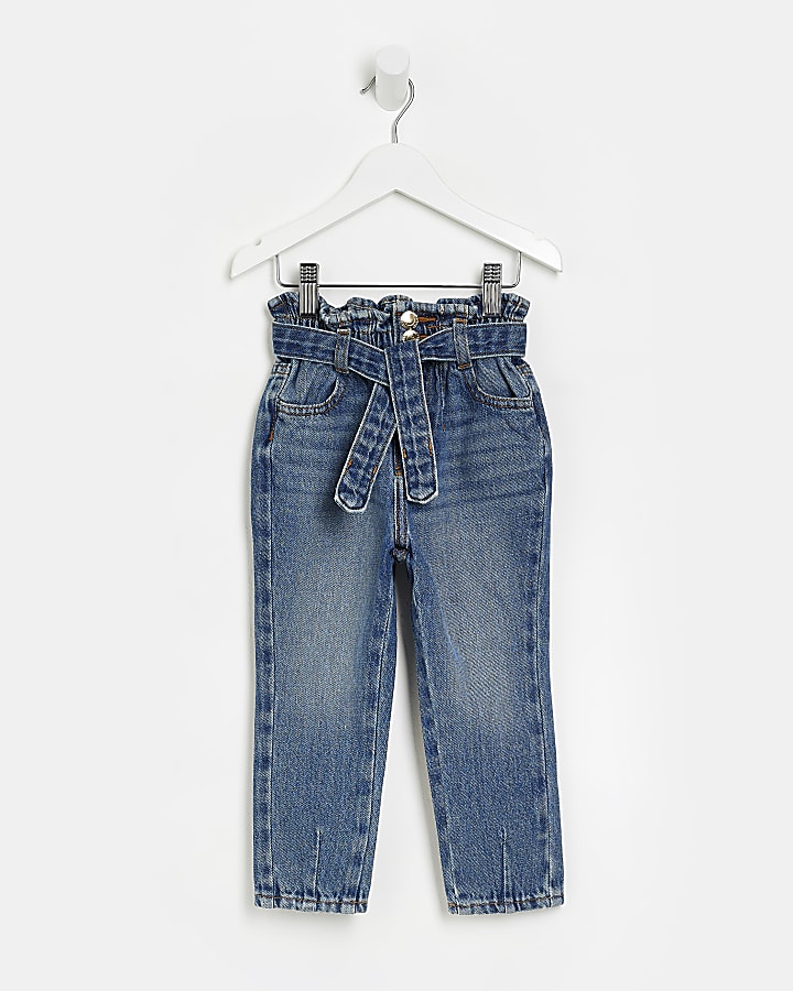 Mini Girls Blue Paperbag Belted jeans