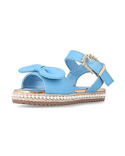 360 degree animation of product Mini Girls Blue Pearl Embellished Sandals frame-1