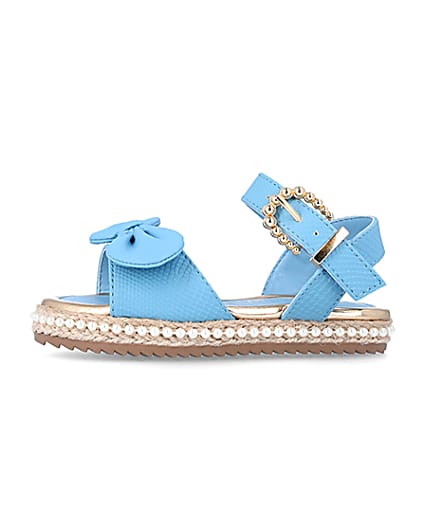 360 degree animation of product Mini Girls Blue Pearl Embellished Sandals frame-3