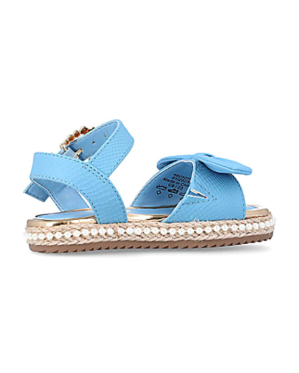 Mini Girls Blue Pearl Embellished Sandals | River Island