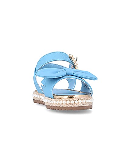 360 degree animation of product Mini Girls Blue Pearl Embellished Sandals frame-20