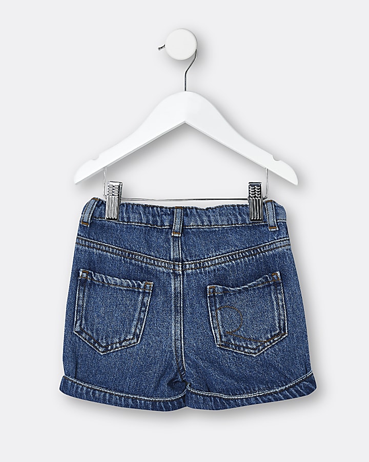 Mini girls blue pocket Mom shorts
