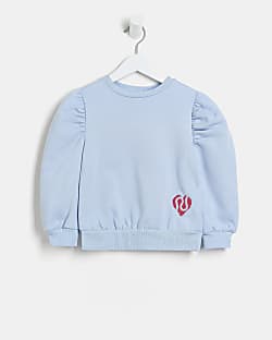Mini girls Blue Puff sleeve Sweatshirt