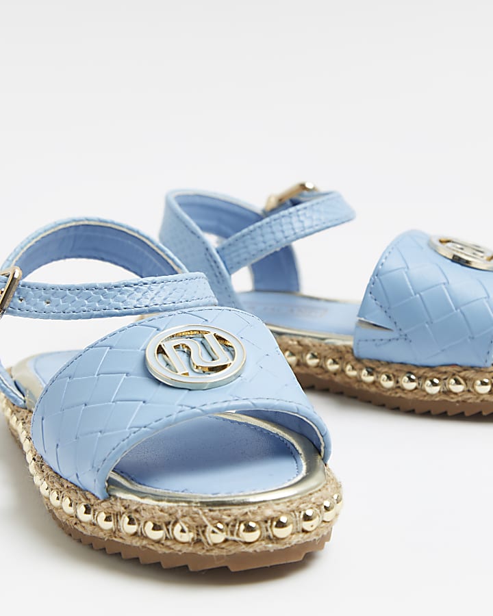 Mini girls blue RI studded espadrille sandals