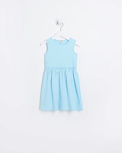 Mini girls Blue ribbed sleeveless Dress