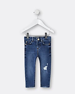 Mini girls blue rip slim fit jeans