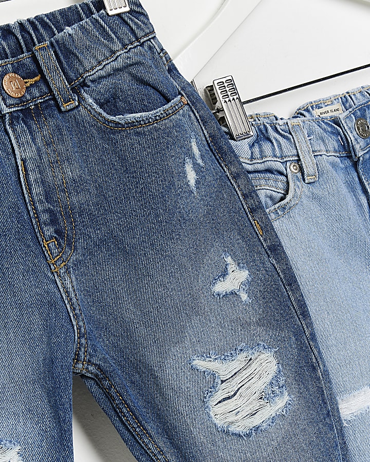 Mini girls blue ripped denim jeans 2 Pack