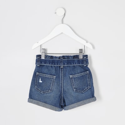 Mini Girls Blue Ripped Denim Shorts River Island