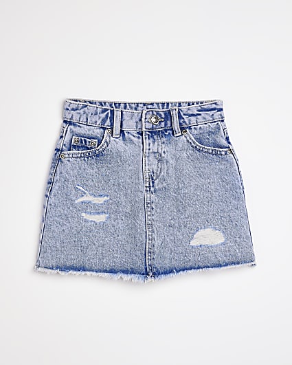 Mini girls blue ripped denim skirt