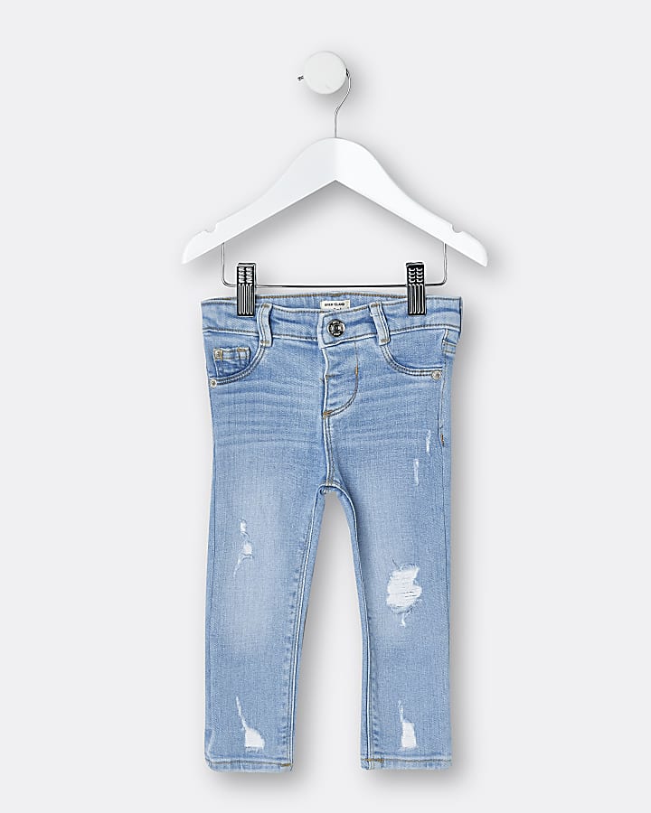 Mini girls blue ripped skinny fit jeans