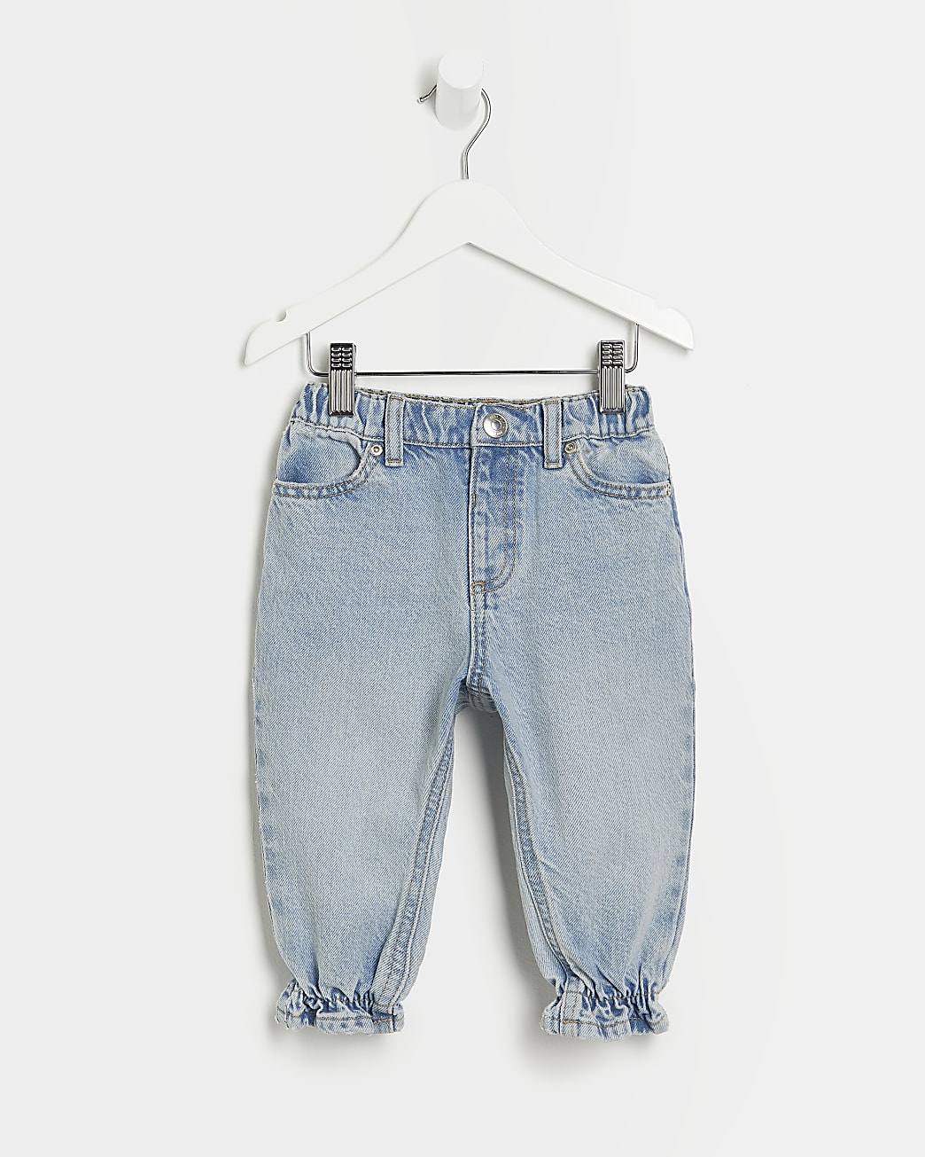 Mini girls blue scrunched hem jeans | River Island