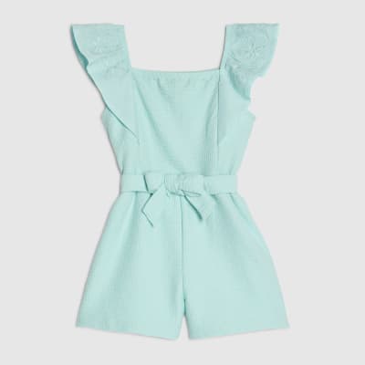 Mini Girls Blue Shirred Jersey Playsuit