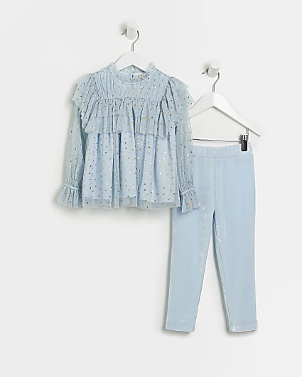 Mini Girls Blue Star Mesh Tulle Frill Outfit