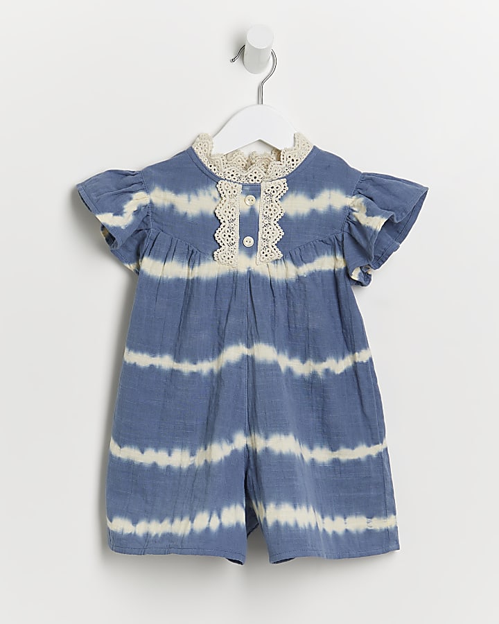 Mini girls blue stripe batik romper