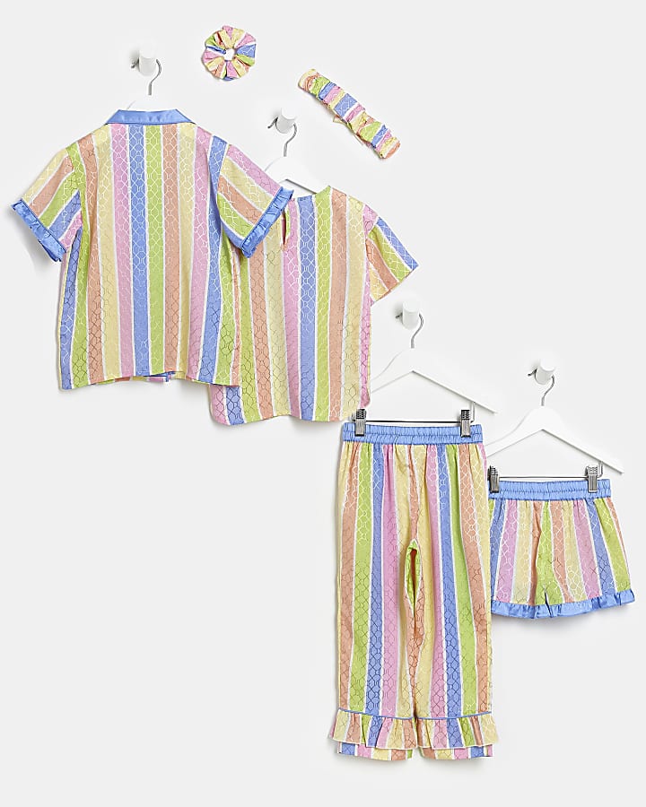 Mini girls blue stripe sleepover pyjama set