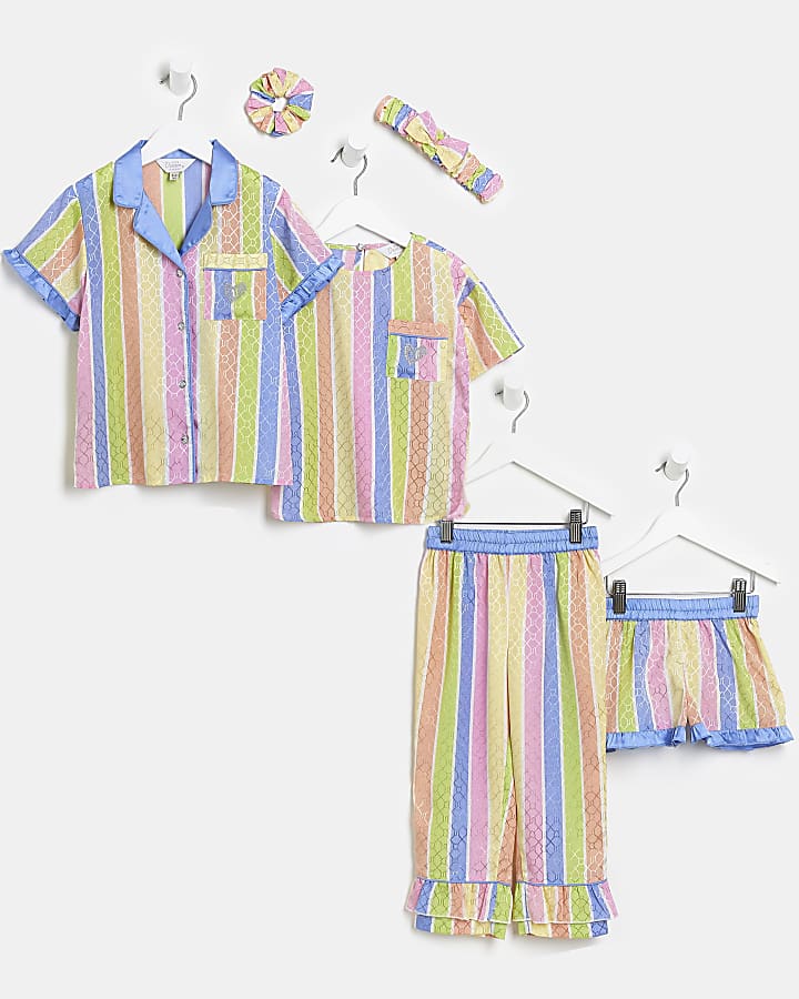 Mini girls blue stripe sleepover pyjama set