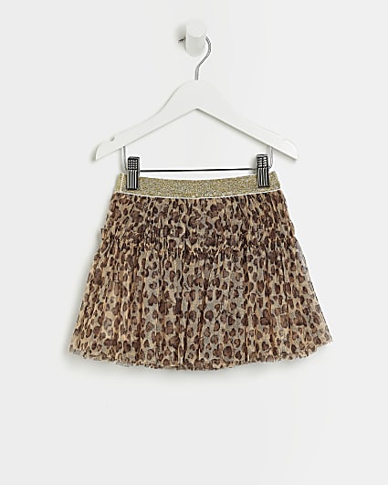 Mini girls brown animal print tutu skirt