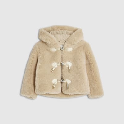Mini Girls Brown Borg Fur Coat