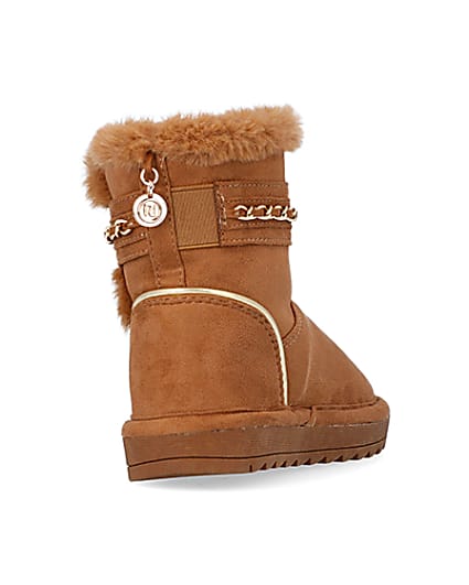 360 degree animation of product Mini Girls Brown Faux Fur Chain Strap Boots frame-11