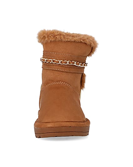 360 degree animation of product Mini Girls Brown Faux Fur Chain Strap Boots frame-21