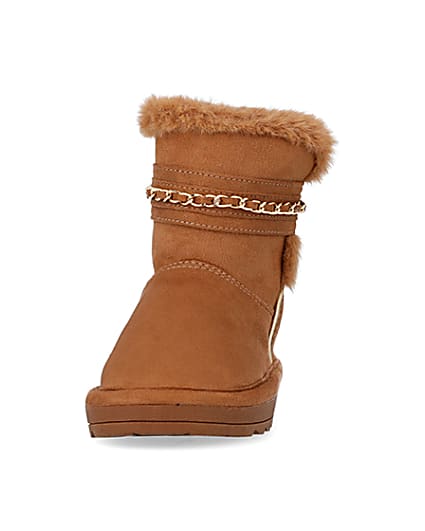 360 degree animation of product Mini Girls Brown Faux Fur Chain Strap Boots frame-22