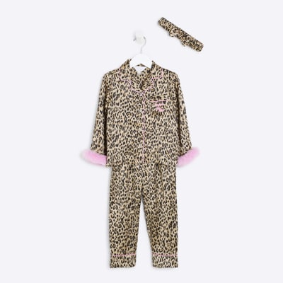 Mini Girls Brown Faux Fur Leopard Pyjamas