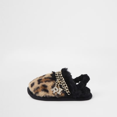 river island leopard slippers