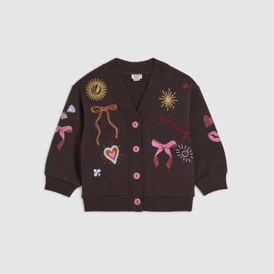 Mini Girls Brown Icon Embroidered Cardigan
