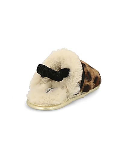 360 degree animation of product Mini girls brown leopard faux fur slippers frame-11