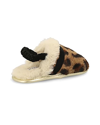 360 degree animation of product Mini girls brown leopard faux fur slippers frame-13