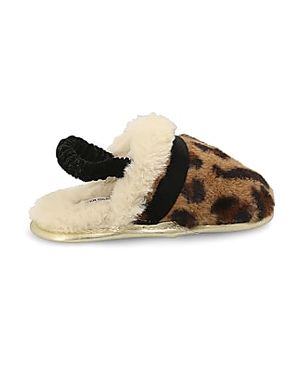 360 degree animation of product Mini girls brown leopard faux fur slippers frame-14