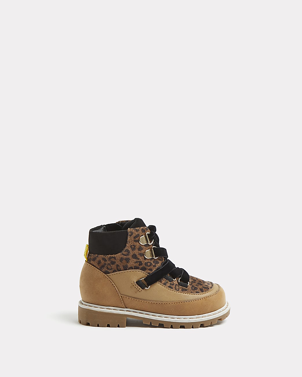 Mini girls brown leopard print hiker boots