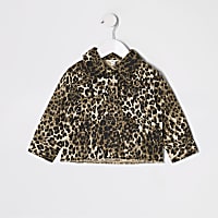Mini girls brown leopard print shacket