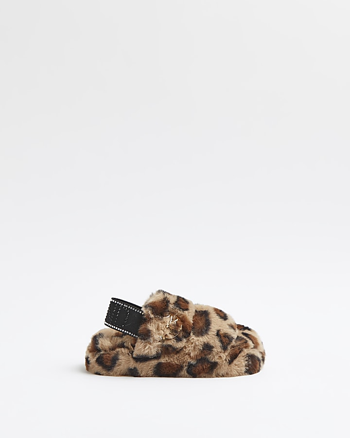 River Island Girls Shoes Slippers Mini girls leopard print slippers 