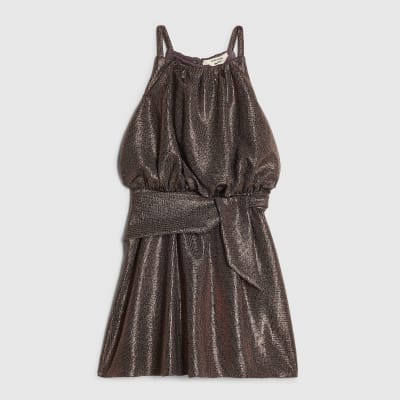 Mini Girls Brown Metallic Dress