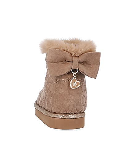 360 degree animation of product Mini girls brown quilted bow boots frame-8