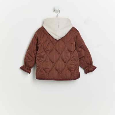Mini girls brown quilted puffer jacket