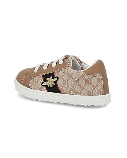360 degree animation of product Mini girls brown RI monogram bee trainers frame-8