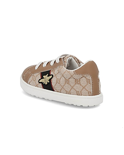 360 degree animation of product Mini girls brown RI monogram bee trainers frame-9