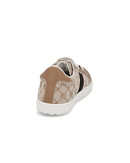 360 degree animation of product Mini girls brown RI monogram bee trainers frame-13