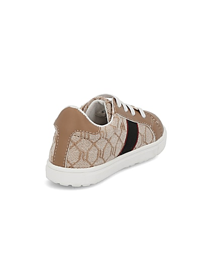 360 degree animation of product Mini girls brown RI monogram bee trainers frame-14