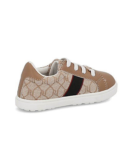 360 degree animation of product Mini girls brown RI monogram bee trainers frame-16