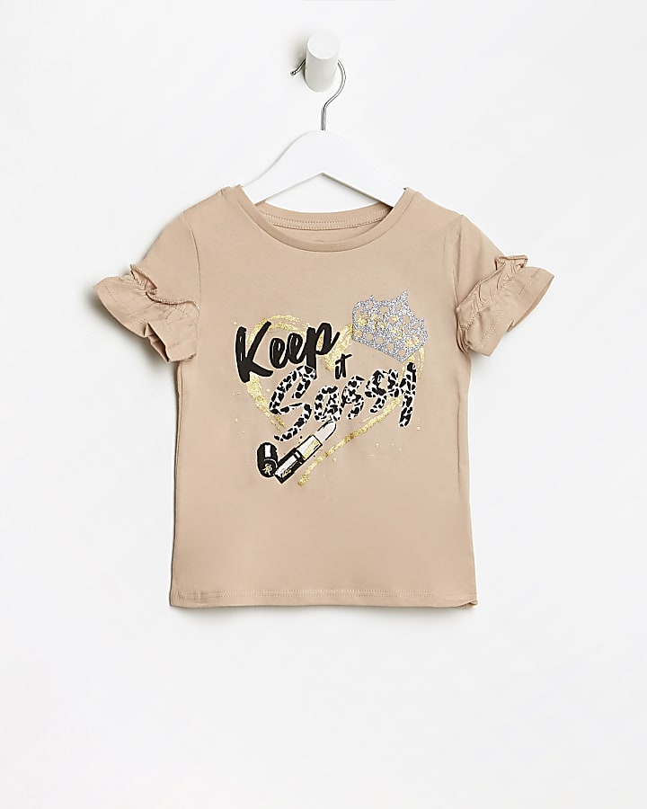 Mini girls brown 'Sassy' graphic t-shirt