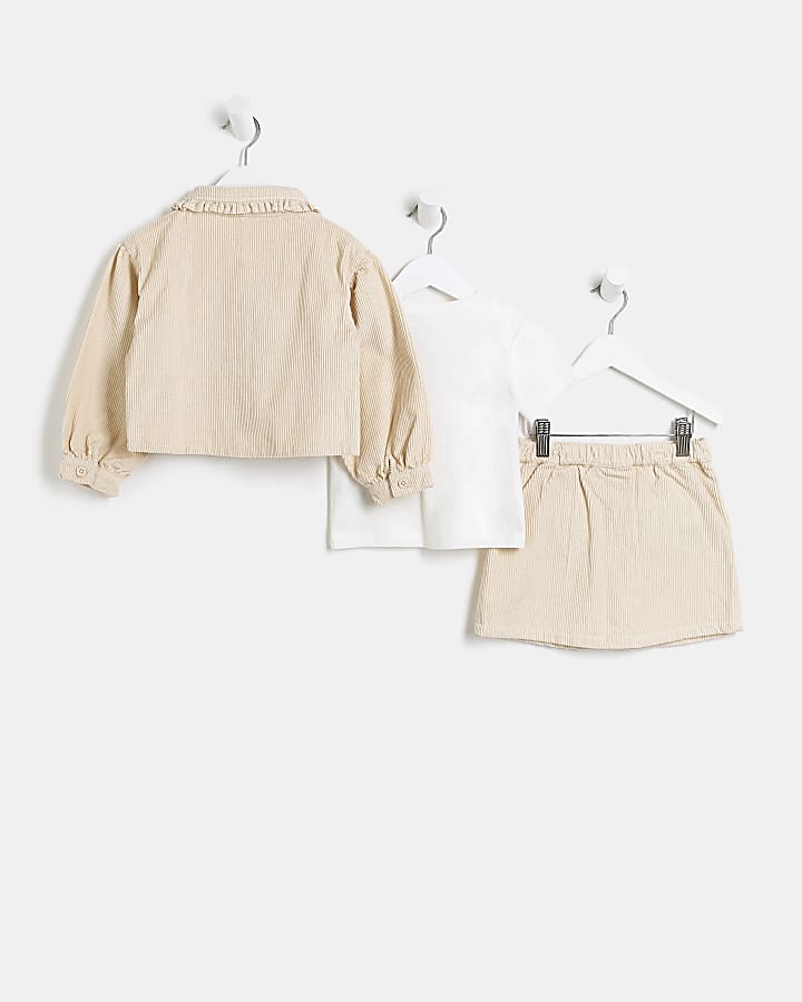 Mini girls brown shacket and skirt set