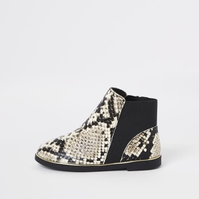 Mini girls brown snake skin chelsea boots